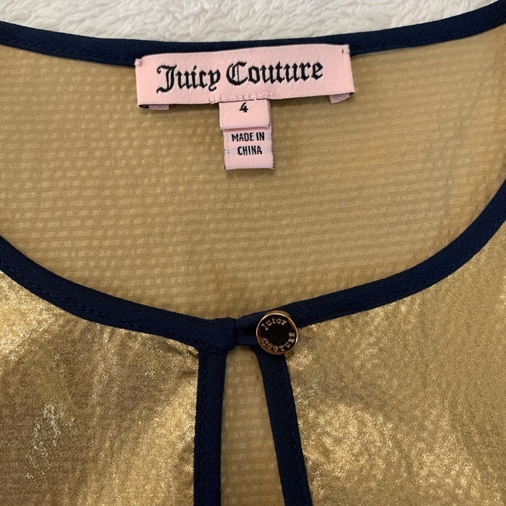 Juicy Couture 100% Silk Gold Ruffle Sleeve Dress Size 4 - Picture 15 of 16